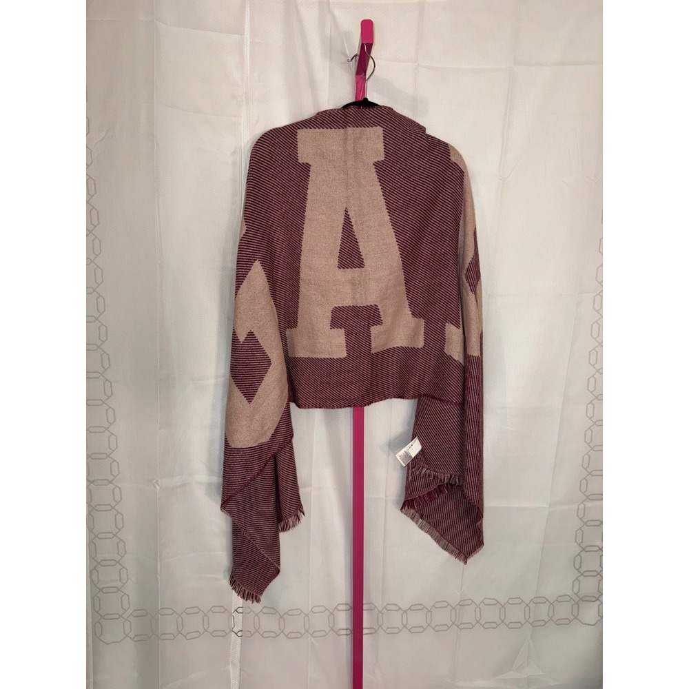 GAP‎ Women One Size Maroon Beige Letter Print Fringe Scarf Wrap Shawl